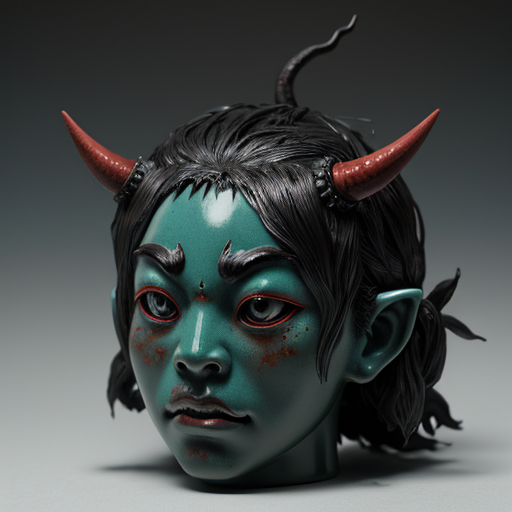 01036-2215159674-Cinematic still, Ceramic Ghostly oni_gini, vegetation and Seaweed background, Hopeful, 50mm, dark art designed by Tetsuya Ishida.png
